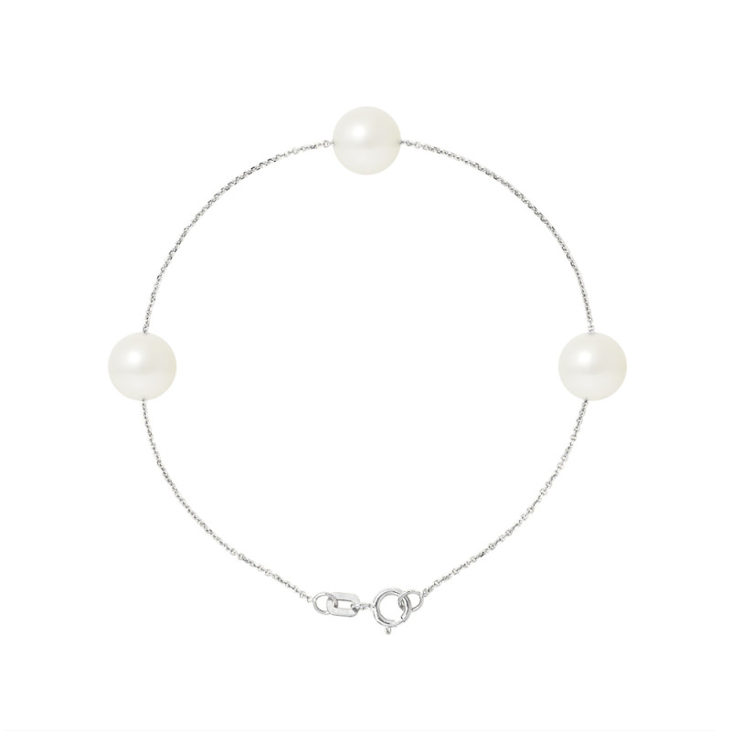 PERLINEA - Bracelet - 3 Perles de Culture d'Eau Douce - Ronde 7/8 mm Blanc