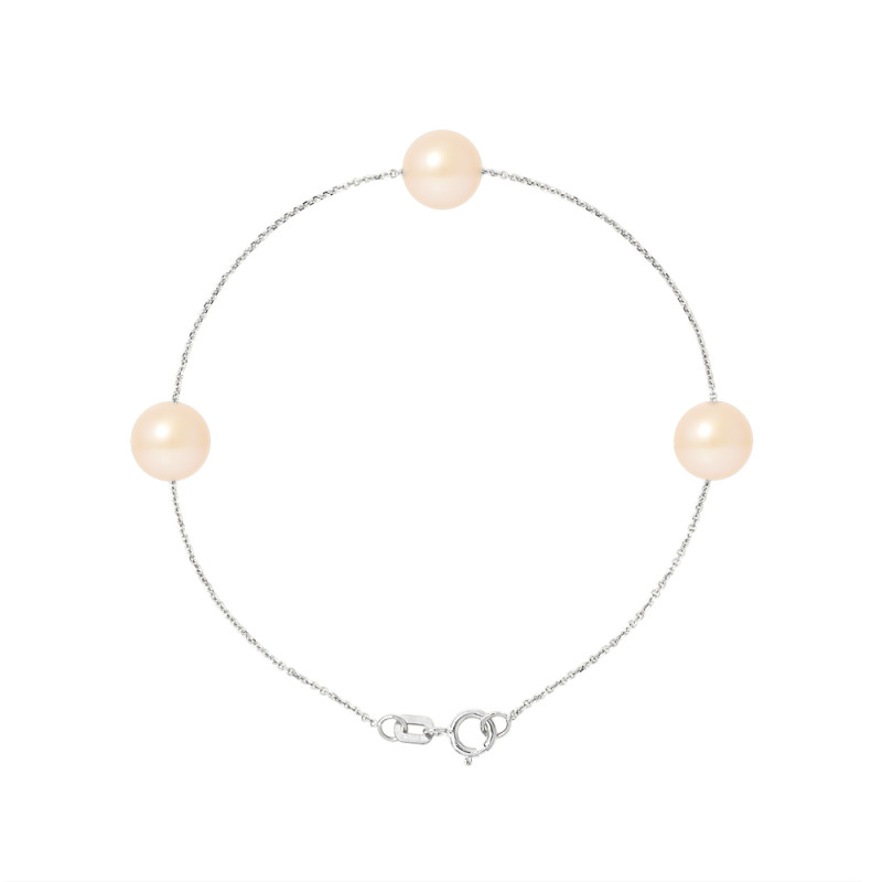 PERLINEA - Bracelet - 3 Perles de Culture d'Eau Douce - Ronde 7/8 mm Rose