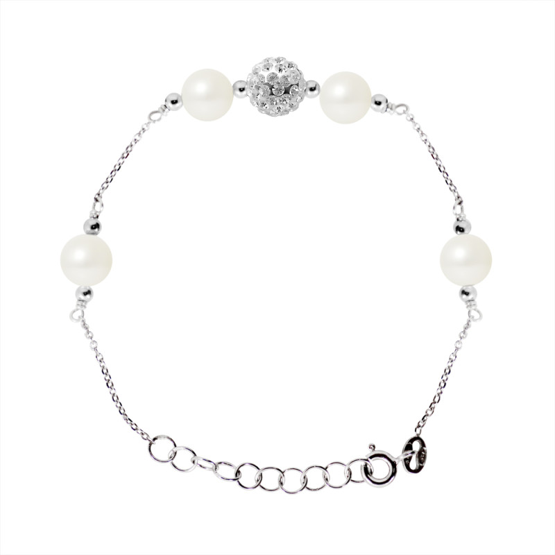 PERLINEA - Bracelet - 4 Perles de Culture d'Eau Douce - Ronde 6/7  mm Blanc