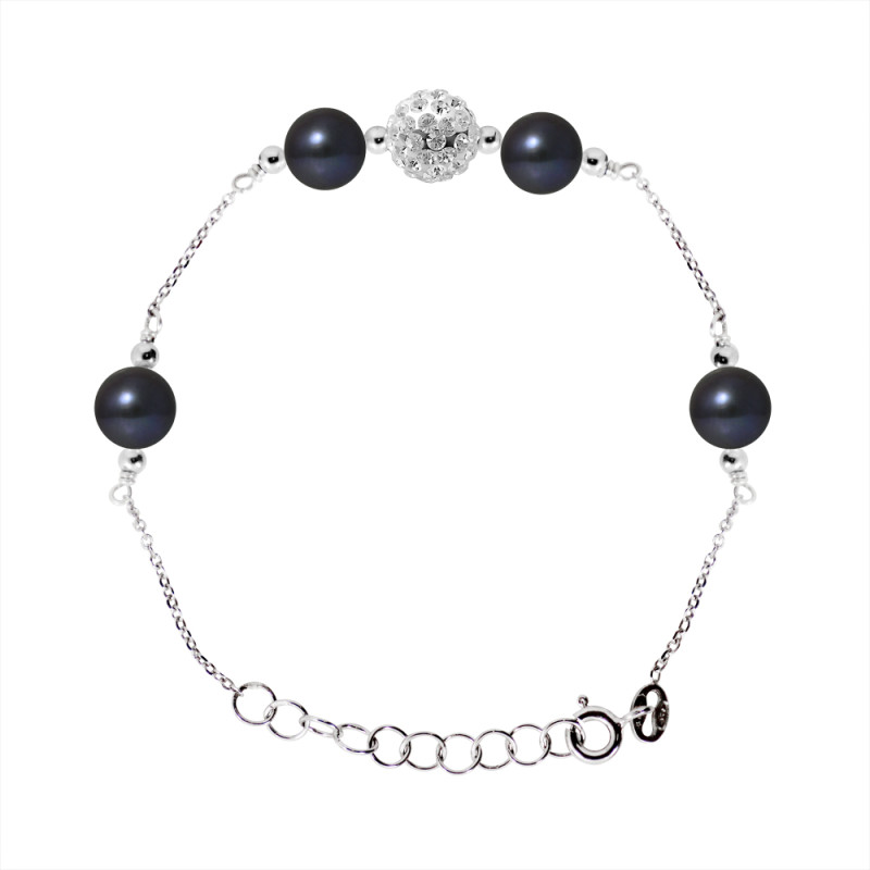 PERLINEA - Bracelet - 4 Perles de Culture d'Eau Douce - Ronde 6/7 mm Noir