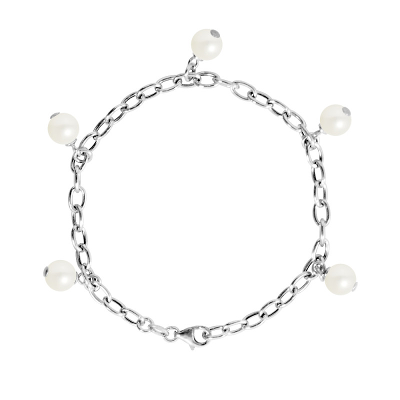 PERLINEA - Collier CHARM'S - 5 Perles de Culture d'Eau Douce - Ronde 7/8 mm Blanc