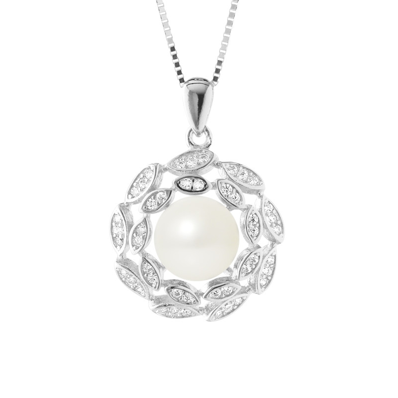 PERLINEA - Collier Corolle - Perle de Culture d'Eau Douce -  Bouton 8/9 mm Blanc