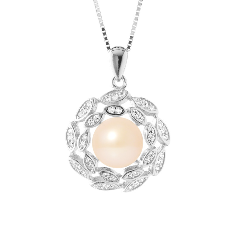 PERLINEA - Collier Corolle - Perle de Culture d'Eau Douce - Bouton 8/9 mm Rose