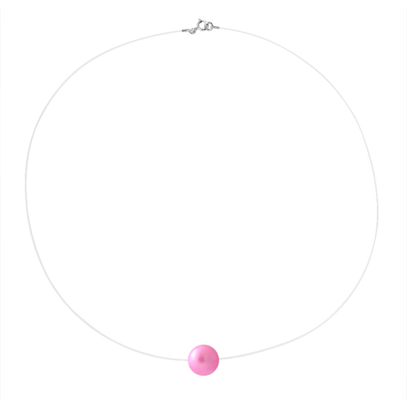 PERLINEA - Collier - Perle de Culture d'Eau Douce - Ronde 9/10 mm Rose Fushia