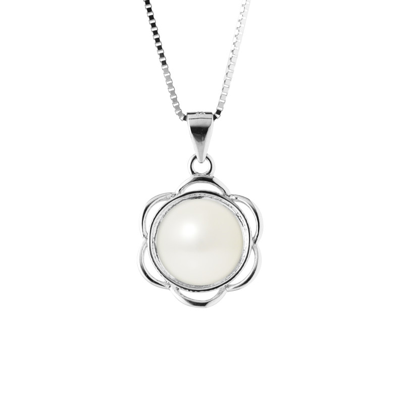 PERLINEA - Collier Fleur - Perle de Culture d'Eau Douce - Bouton 8/9 mm Blanc