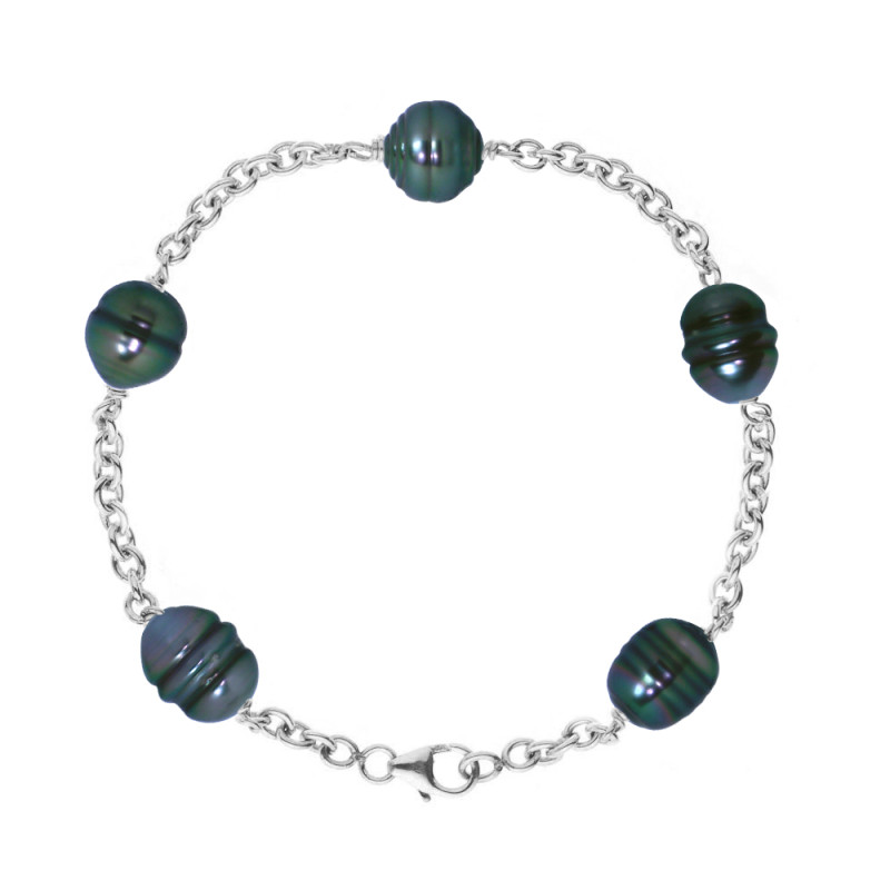 PERLINEA - Bracelet - Perles de Culture de Tahiti - Ronde 9/10 mm Noir