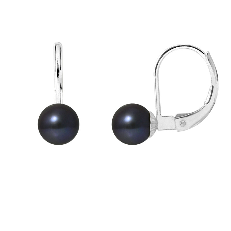 PERLINEA - Boucles d'Oreilles - Perles de Culture d'Eau Douce - Ronde 6/7 mm Noir