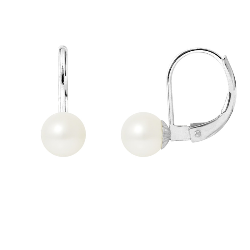 PERLINEA - Boucles d'Oreilles - Perles de Culture d'Eau Douce - Ronde 6/7 mm Blanc