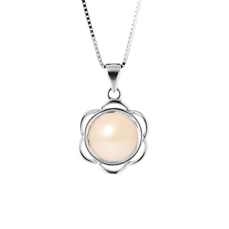 PERLINEA - Collier Fleur - Perle de Culture d'Eau Douce - Bouton 8/9 mm Rose