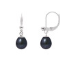 PERLINEA - Boucles d'Oreilles - Perles de Culture d'Eau Douce - Ronde 7/8 mm Noir