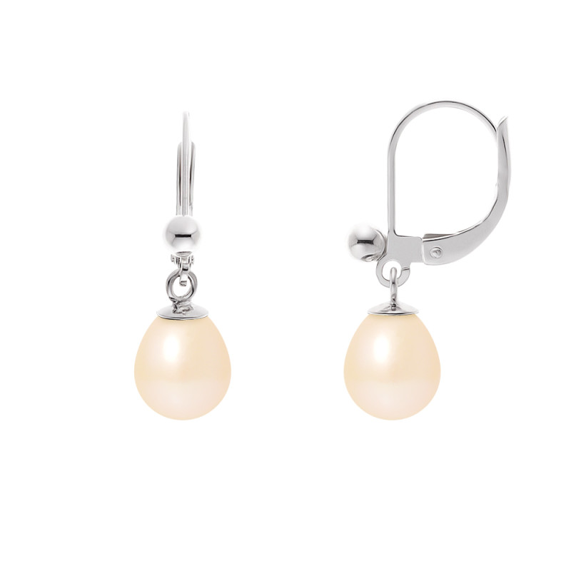 PERLINEA - Boucles d'Oreilles - Perles de Culture d'Eau Douce - Ronde 7/8 mm Rose