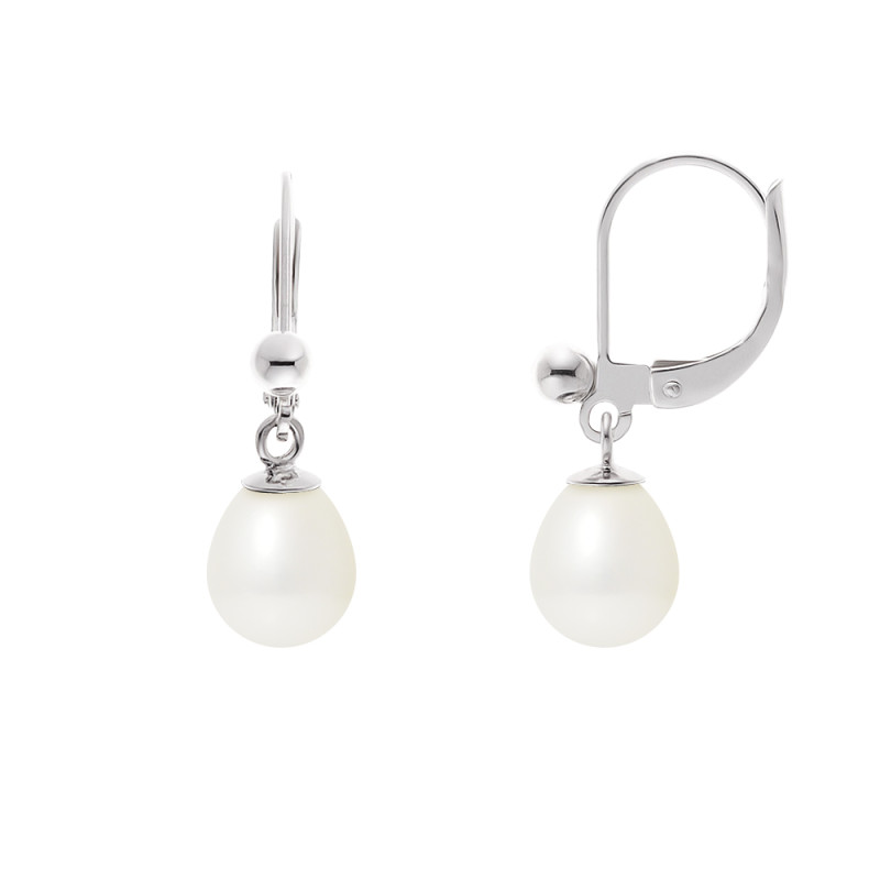 PERLINEA - Boucles d'Oreilles - Perles de Culture d'Eau Douce - Ronde 7/8 mm Blanc