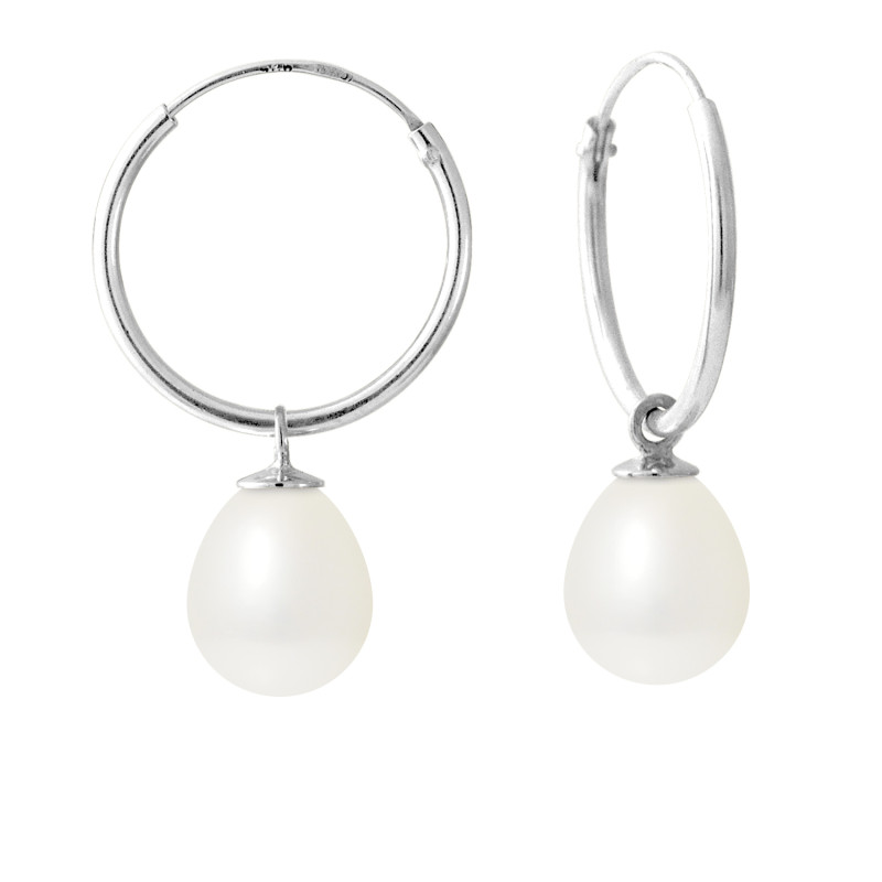 PERLINEA - Boucles d'Oreilles - Perles de Culture d'Eau Douce - Ronde 8/9 mm Blanc