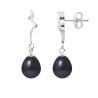 PERLINEA - Boucles d'Oreilles - Perles de Culture d'Eau Douce - Bouton 8-9 mm Noir