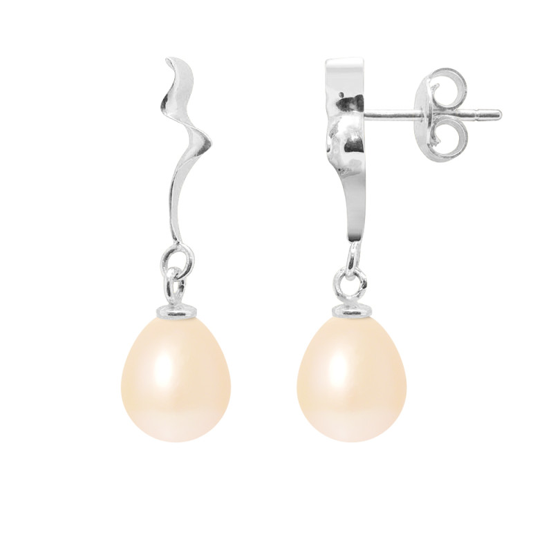 PERLINEA - Boucles d'Oreilles - Perles de Culture d'Eau Douce - Ronde 8/9 mm Rose