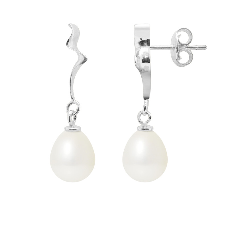 PERLINEA - Boucles d'Oreilles - Perles de Culture d'Eau Douce - Bouton 8/9 mm Blanc