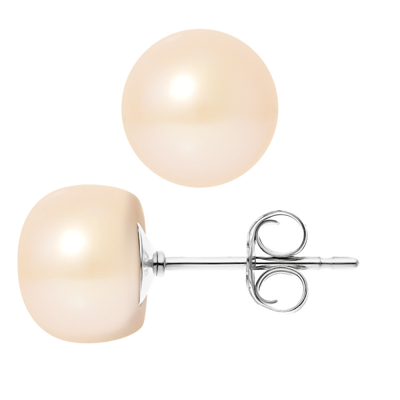 PERLINEA - Boucles d'Oreilles - Perles de Culture d'Eau Douce - Ronde 9/10 mm Rose