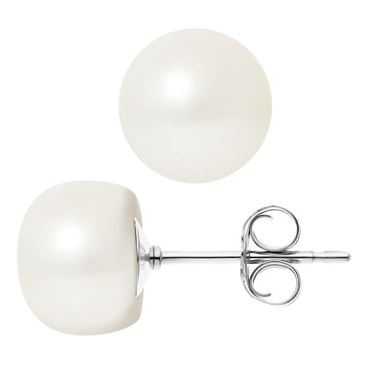 PERLINEA - Boucles d'Oreilles - Perles de Culture d'Eau Douce - Ronde 9/10 mm Blanc
