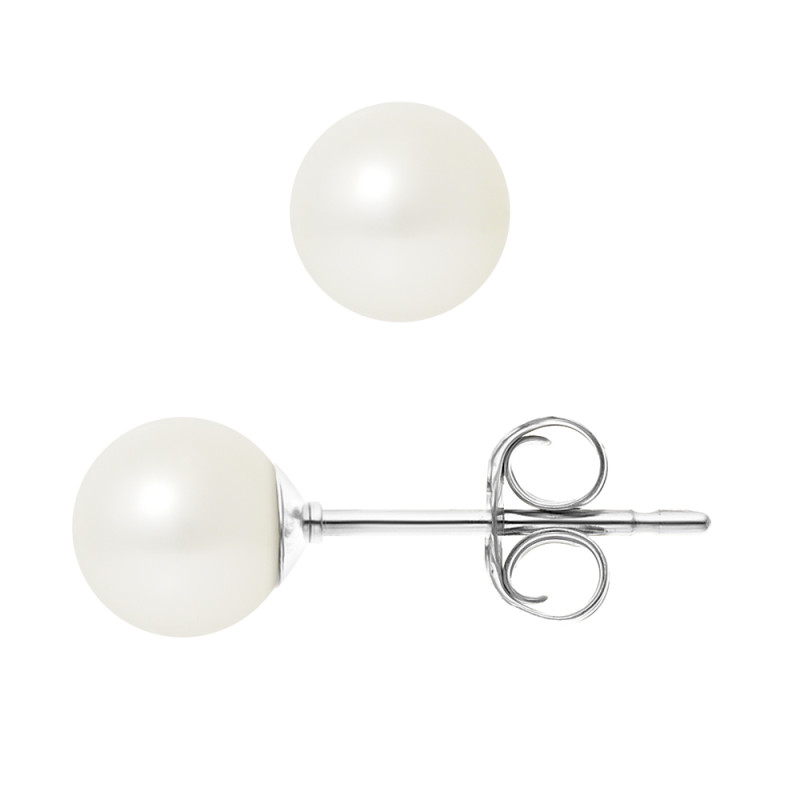 PERLINEA - Boucles d'Oreilles - Perles de Culture d'Eau Douce - Ronde 6/7 mm Blanc
