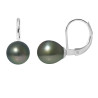 PERLINEA - Boucles d'Oreilles - Perles de Culture de Tahiti - Ronde 8/9 mm Noir