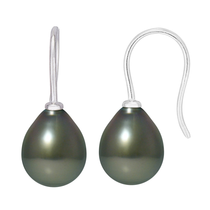 PERLINEA - Boucles d'Oreilles - Perles de Culture de Tahiti - Ronde 8/9 mm Noir