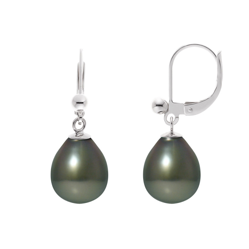 PERLINEA - Boucles d'Oreilles - Perles de Culture de Tahiti - Ronde 8/9 mm Noir