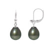 PERLINEA - Boucles d'Oreilles - Perles de Culture de Tahiti - Ronde 8/9 mm Noir