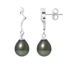 PERLINEA - Boucles d'Oreilles - Perles de Culture de Tahiti - Ronde 9/10 mm Noir