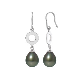 PERLINEA - Boucles d'Oreilles - Perles de Culture de Tahiti - Ronde 8/9 mm Noir
