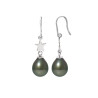PERLINEA - Boucles d'Oreilles - Perles de Culture de Tahiti - Ronde 8/9 mm Noir