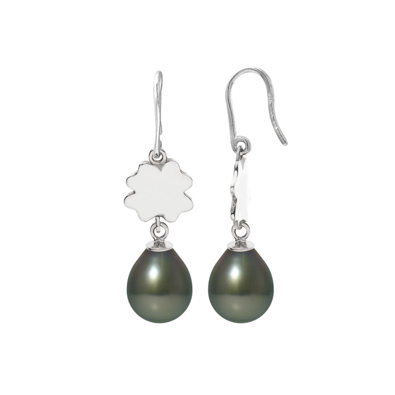PERLINEA - Boucles d'Oreilles - Perles de Culture de Tahiti - Ronde 8/9 mm Noir