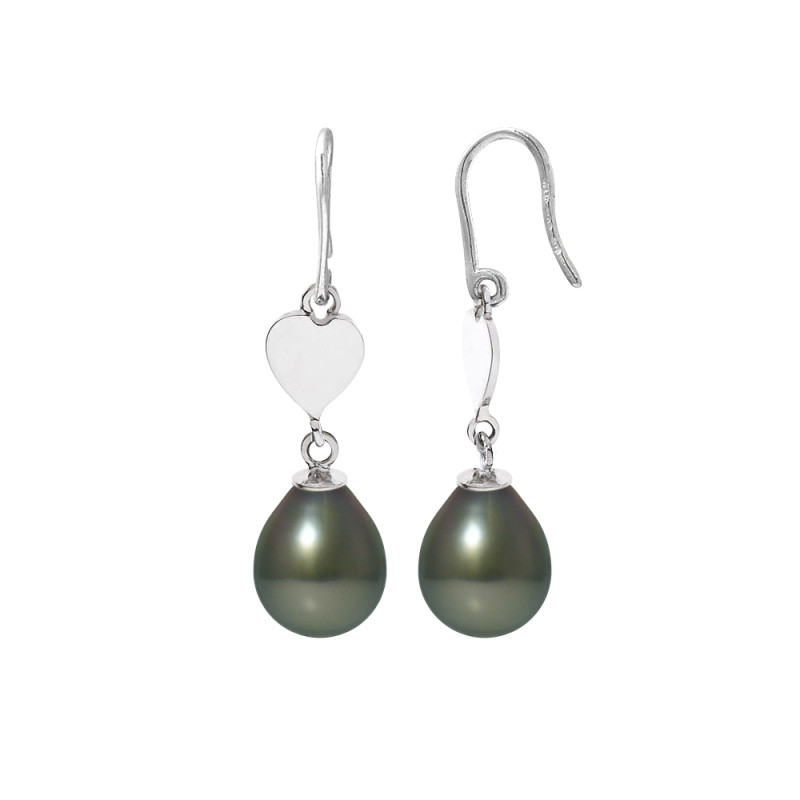 PERLINEA - Boucles d'Oreilles - Perles de Culture de Tahiti - Ronde 8/9 mm Noir