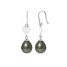 PERLINEA - Boucles d'Oreilles - Perles de Culture de Tahiti - Ronde 8/9 mm Noir