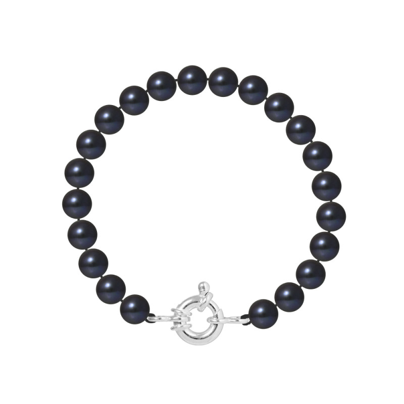 PERLINEA - Bracelet - Perles de Culture - Ronde 7/8 mm Noir