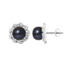 PERLINEA - Boucles d'Oreilles Corolle - Perles de Culture d'Eau Douce - Ronde 8/9 mm Noir