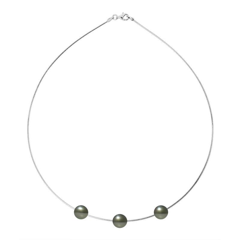 PERLINEA - Collier - Perles de Culture de Tahiti - Ronde 9/10 mm Blanc