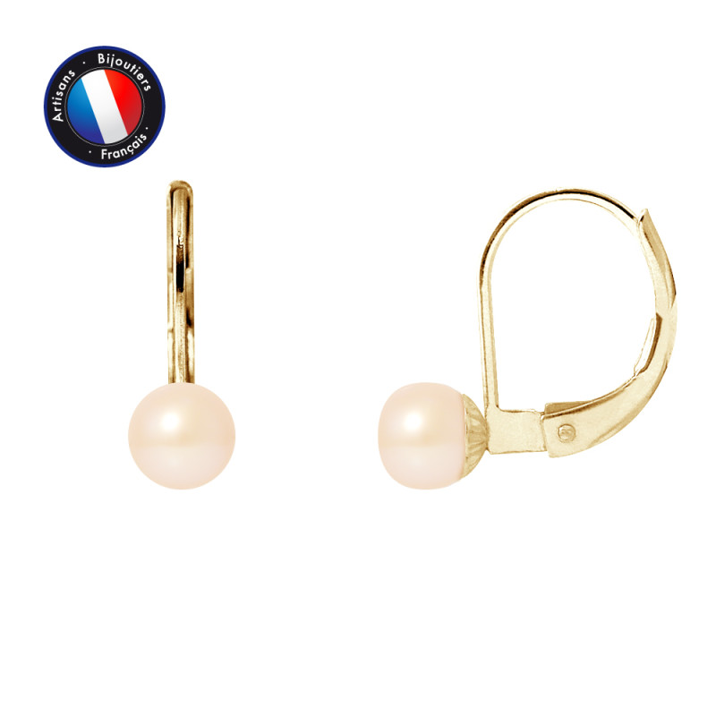 PERLINEA - Boucle d'Oreilles - Perles de Culture d'Eau Douce - Bouton 5/6 mm Rose