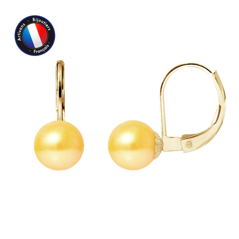 PERLINEA - Boucle d'Oreilles - Perles de Culture d'Eau Douce - Ronde 7/8 mm Or