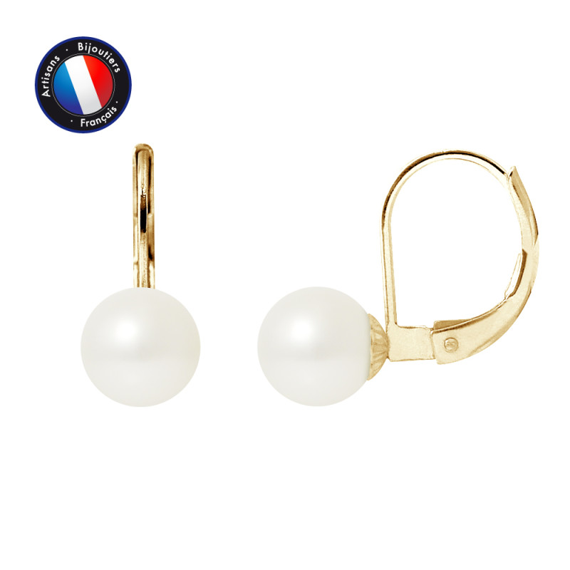 PERLINEA - Boucle d'Oreilles - Perles de Culture d'Eau Douce - Ronde 7/8 mm Blanc