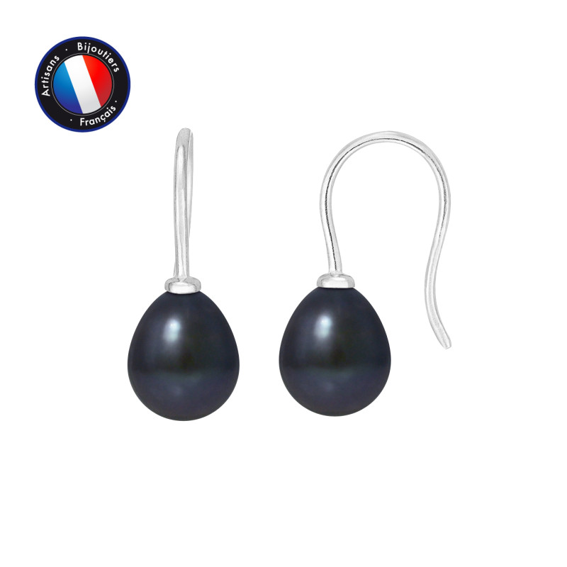 PERLINEA - Boucle d'Oreilles - Perles de Culture d'Eau Douce - Ronde 7/8 mm Noir