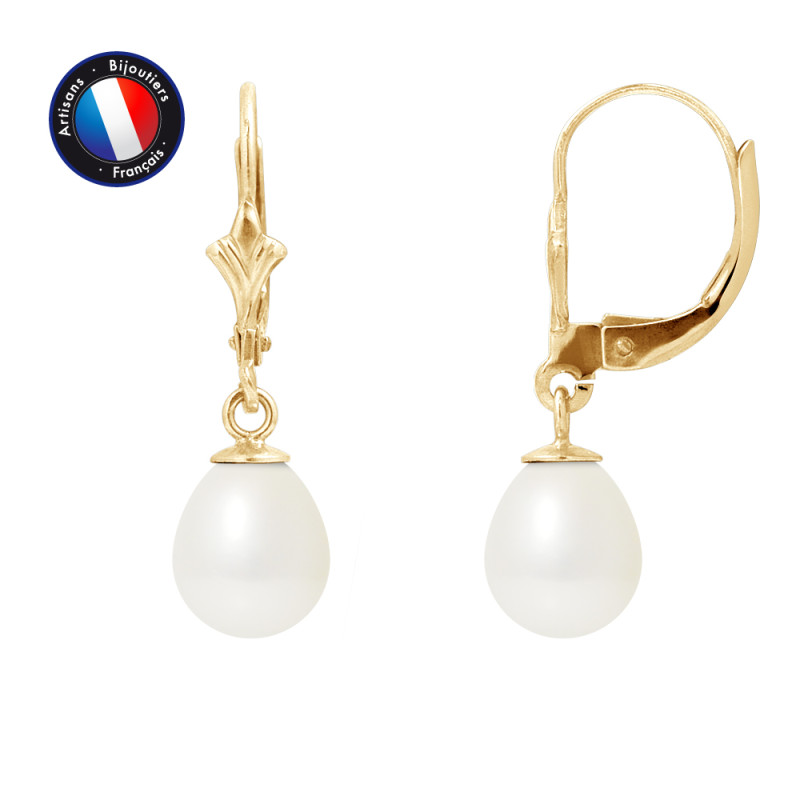 PERLINEA - Boucle d'Oreilles - Perles de Culture d'Eau Douce - Ronde 7/8 mm Blanc