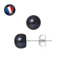 PERLINEA - Boucle d'Oreilles - Perles de Culture d'Eau Douce - Bouton 7/8 mm Noir