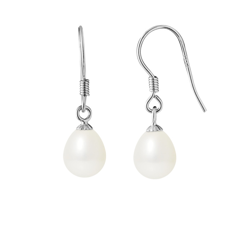 PERLINEA - Boucles d'Oreilles - Perles de Culture d'Eau Douce - Ronde 7/8 mm Blanc