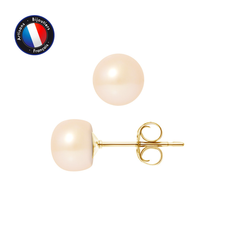 PERLINEA - Boucle d'Oreilles - Perles de Culture d'Eau Douce - Bouton 5/6 mm Rose