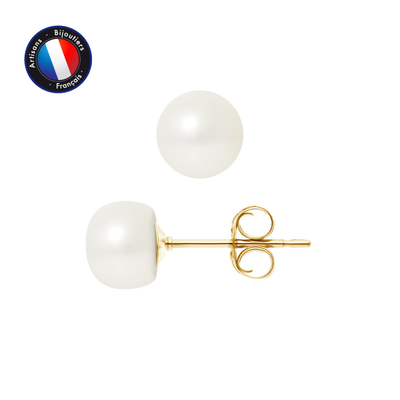 PERLINEA - Boucle d'Oreilles - Perles de Culture d'Eau Douce - Bouton 7/8 mm Blanc