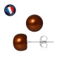 PERLINEA - Boucle d'Oreilles - Perles de Culture d'Eau Douce - Bouton 8/9 mm Chocolat