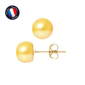 PERLINEA - Boucle d'Oreilles - Perles de Culture d'Eau Douce - Bouton 8/9 mm Or