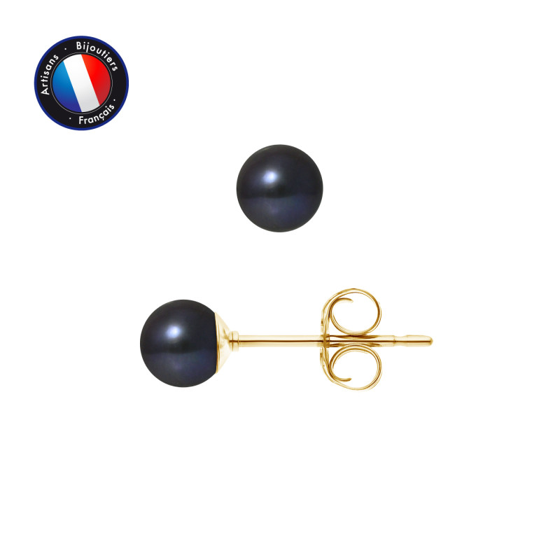 PERLINEA - Boucle d'Oreilles - Perles de Culture d'Eau Douce - Ronde 5/6 mm Noir