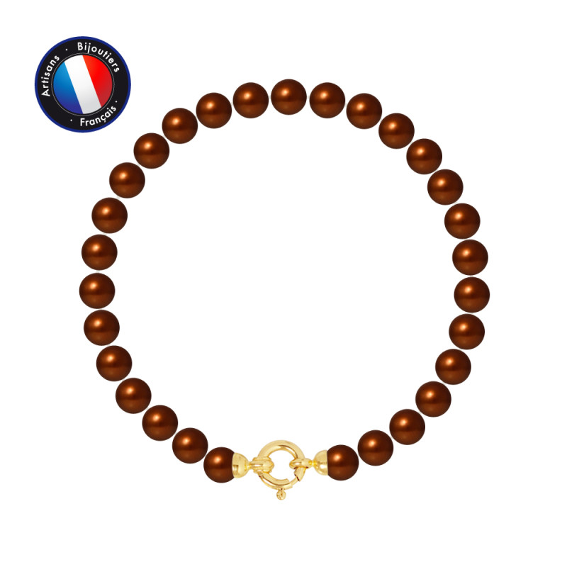 PERLINEA - Bracelet - Perles de Culture - Ronde 6/7 mm Chocolat